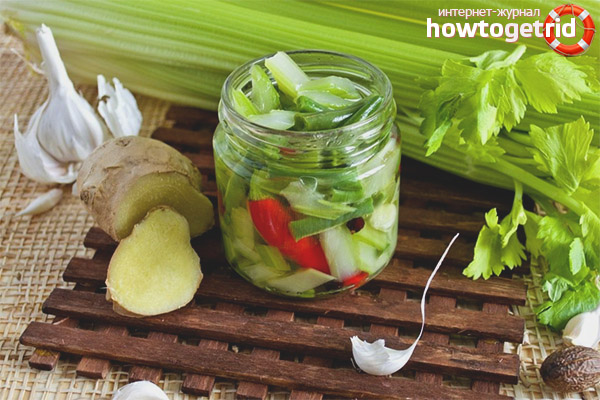 Pickled celery with herbs